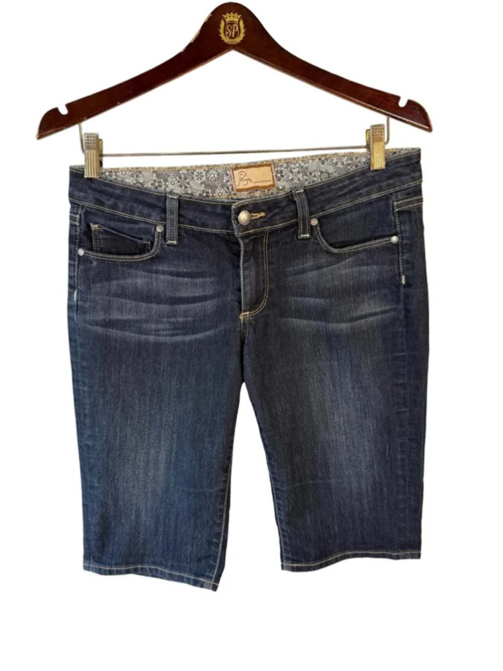Paige Classic Dark Wash Denim Bermuda Shorts - Dark Blue Size 28 Y2K Casual